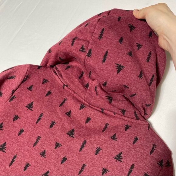 Wanakome Burgundy Cowl Neck Hoodie W Tree Print XS - Picture 11 of 16